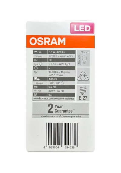 Led Ampul, 6,5w 60w , 2700k Sarı Işık, Dim Edilebilir, E27 Duy, Şeffaf, 8 Adet Diğer
