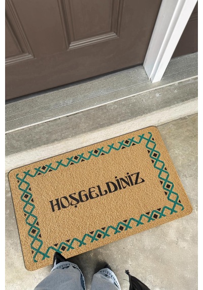 Coco Entry Ps025a Renkli Hoşgeldiniz Kalın Kaymaz Taban Nem Alıcı Şık Tasarım Kapı Önü Paspas Hardal