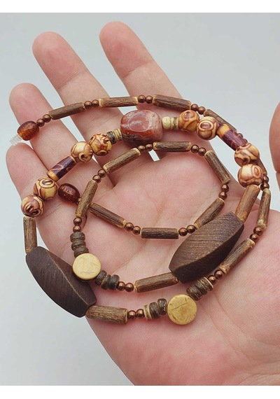 Yasamtohumu Ahşap & Jasper Tasarım Unisex Otantik Kolye 56098 Çok REnkli Çok Renkli