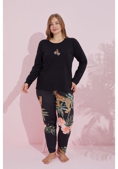 Siyah İnci Pamuklu Curve Büyük Beden Battal Boy Örme Pijama Takım24240733 Siyah Siyah İnci Pamuklu Curve Büyük Beden Battal Boy Örme Pijama Takım24240733 Siyah