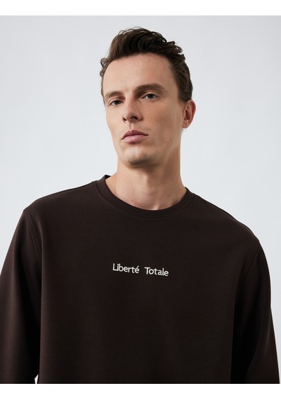 Koton İşleme Detaylı Uzun Kollu Bisiklet Yaka Sweatshirt Kahverengi 6wam70077mk Kahve
