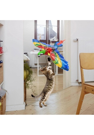 43x25 Cm Müzikli 2 Adet Kullanıma Uygun Uçan Papağan Kedi Oyuncağı