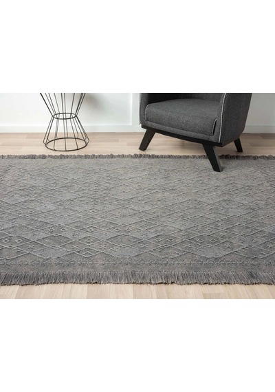 Carpetrium Antique Prm Grey - Dört Tarafı Saçaklı Pamuklu Yıkanabilir Kilim