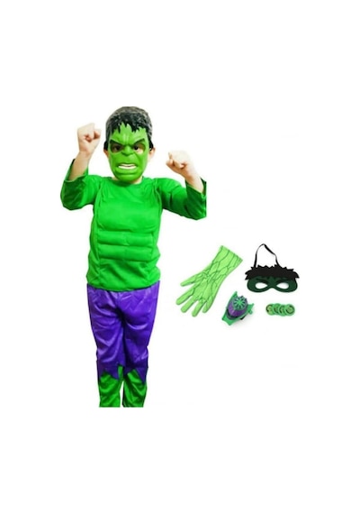 Hulk Çocuk Kaslı Kostüm. Maske Ve Taso Fırlatan Eldiven 3 Lü Set
