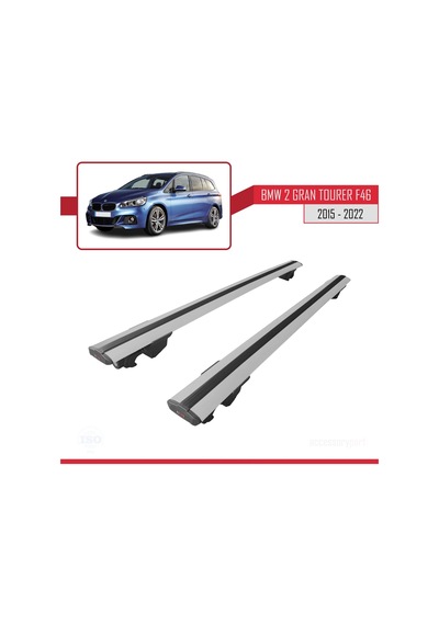 Bmw 2 Series Gran Tourer F46 2015-2022 Arası İle Uyumlu Hook Model Anahtar Kilitli Ara Atkı Tavan Barı Gri