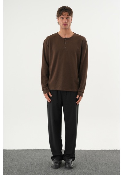 Redline Taren Oversize Erkek Kışlık Düğmeli Sweatshirt Kahverengi