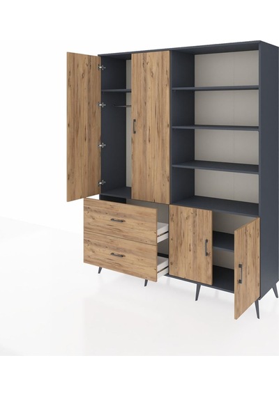 Hyperion Gardrop 7 Raflı 2 Çekmeceli Tek Askılı 176x44x221 Antrasit-çam Çam Hyperion Gardrop 7 Raflı 2 Çekmeceli Tek Askılı 176x44x221 Antrasit-çam Çam