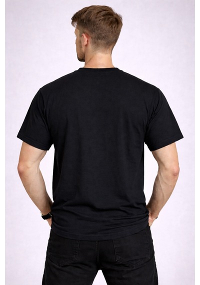 Herkesemoda Nyc Brooklyn Detaylı Basic T-shirt Siyah