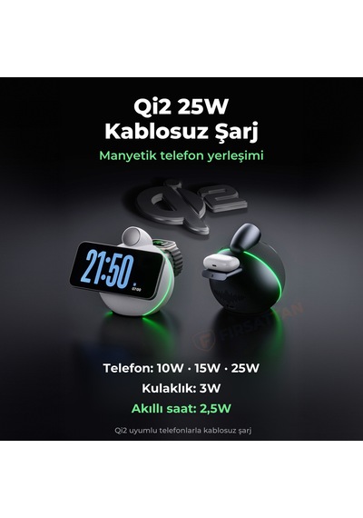 X16 Bluetooth Hoparlör Ve Qi2 25w Manyetik Kablosuz Şarj Cihazı Ortam Işıklı Tws