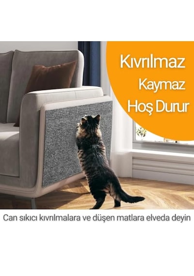 Beylini Kedi Tırmalama Halısı Yapışkanlı Her Yüzeye Uygulanabilir Kesilebilir Mobilya Koruyucu Mat Gri, 40x50