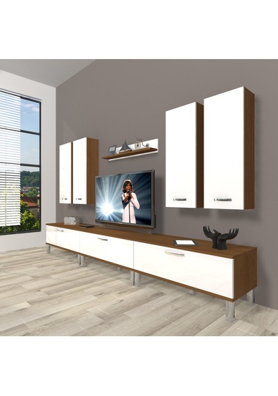 Decoraktiv Eko 8d Slm Krom Ayaklı Tv Ünitesi Tv Sehpası - Ceviz Beyaz Ceviz - Beyaz
