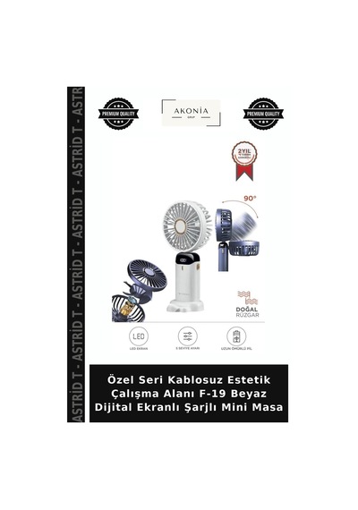 Özel Seri Kablosuz Estetik Çalışma Alanı F-19 Beyaz Dijital Ekranlı Şarjlı Mini Masa