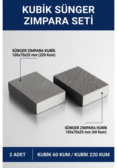 Kubik Sünger Zımpara Seti 60 Ve 220 Kum 100x70x25 Mm 2 Adet Takoz El Zımparası