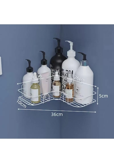 Tekli Geniş Banyo Rafı L Tasarım Banyo Düzenleyici Yapışkanlı Çok Amaçlı Köşe Rafı Organizatör Beyaz
