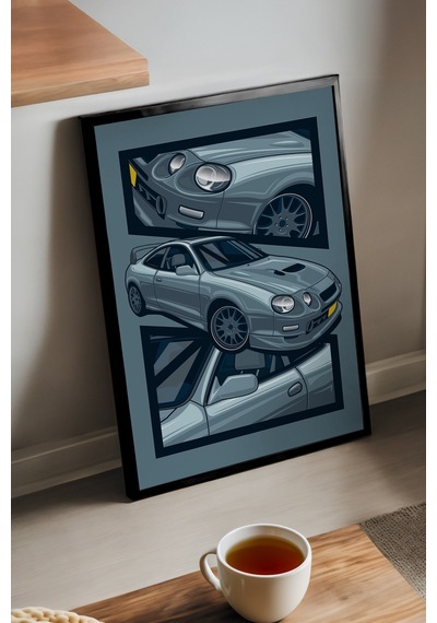 Toyota Celica Siyah Ahşap Çerçeveli Poster, Dekoratif Araba Duvar Tablosu