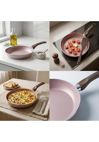 Papilla Buz 24 Cm Tava - Shadow Krem Kırçıl Granit Efektli Yanmaz Yapışmaz Günlük Kızartma Ve Omlet Tavası Belirtilmemiş
