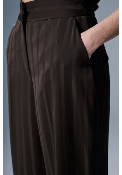 Sateen Anna Çizgili Pantolon - Kahve-137089 Kahve