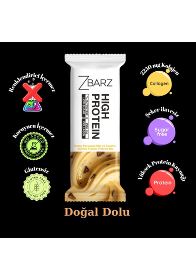 Zbarz Kakao Parçacıklı Muz Ve Karamel Aromalı Yüksek Proteinli Bar 35 Gr 12 Li