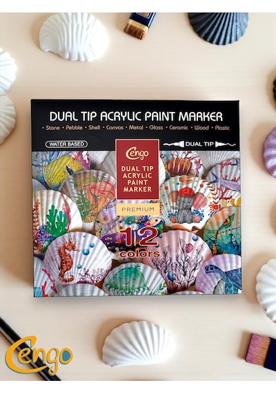 Cengo Çift Taraflı Akrilik Marker İşaretliyici Kalem 12 Renk
