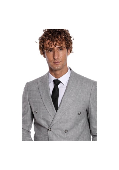 Wessi Kruvaze Slim Fit Çizgili Gri Erkek Ceket 001