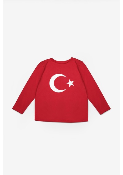 Le Mabelle Kırmızı Ay Yıldız Baskılı Uzun Kollu Çocuk Tişört Kırmızı