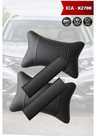 Kia K2700 Uyumlu Siyah Set Lüks Deri Kemer Koruyucu Deri Yastık