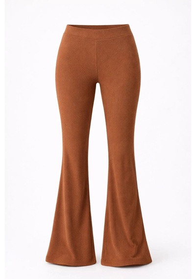 Ertaştrendstore Kadın Fitilli Kaşkorse İspanyol Paça Tayt Yüksek Bel Esnek Pantolon - Kahverengi Çok Renk