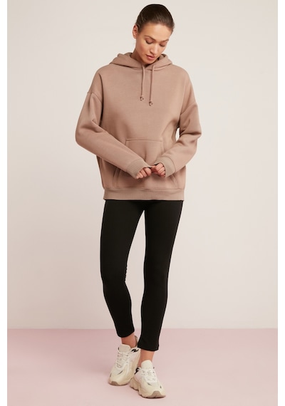 ETHIQUET CARLY Kadın Içi Polarlı Yumuşacık Kapüşonlu Kanguru Cepli Oversize Fit Pembe Sweatshirt