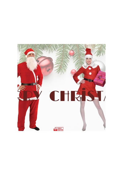 Yetişkin Için Noel Anne Kostüm Kıyafeti Yılbaşı Elbisesi Kırmızı Polar Happy New Year