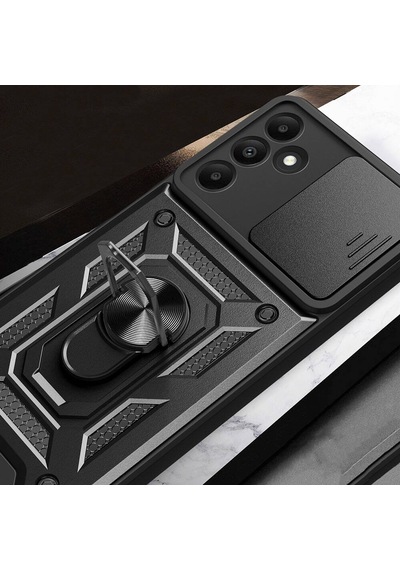 Zore Galaxy Uyumlu A15 Kılıf Magnetik Standlı Kamera Korumalı Sürgülü Vega Kapak - Siyah Siyah