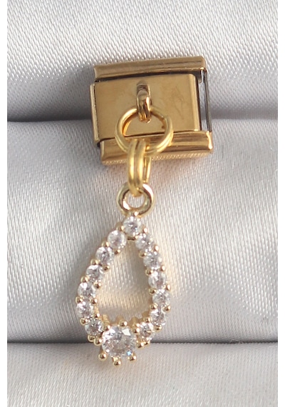316l Çelik Gold Renk Sallantı Zirkon Taşlı Damla Model Nomination Charm - Lisinya