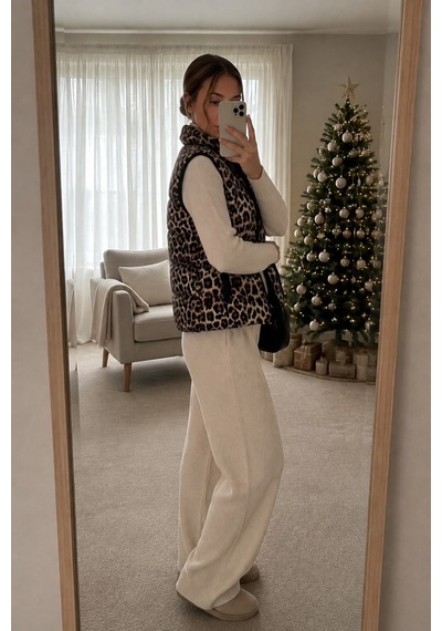 Verymoda Leopar Desenli Kapitone Yelek Vmf1785