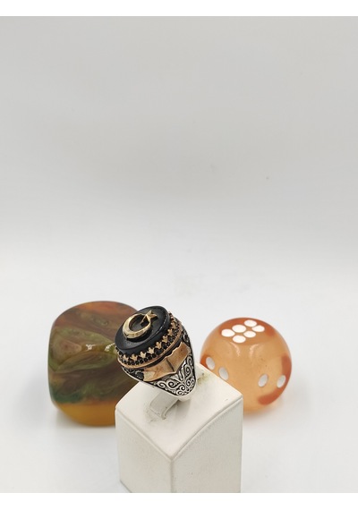 Onıks Taşlı Ayyıldız 925 Ayar 24 Mm 20,80 Gr. Erkek Yüzüğü Gümüş