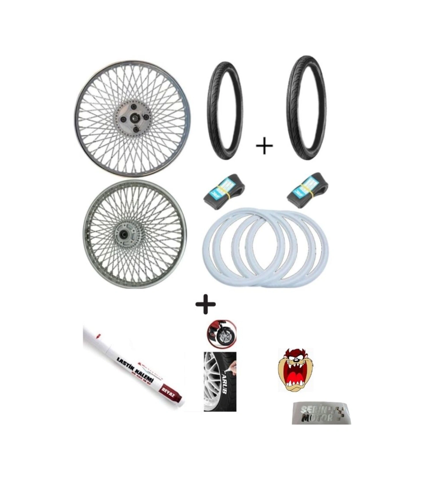 Cg 72 Tel Ön Diskli 17-18 Jant Takımı+ince İç Dış Lastik Seti+lastik Yazı Kalemi+sticker Açıklama