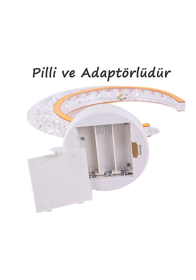 Kristal Led'li Hilal Fotoğraf Çerçevesi Dokunmatik Işıklı 2 Fotoğraflı Kişiye Özel Hediye Beyaz