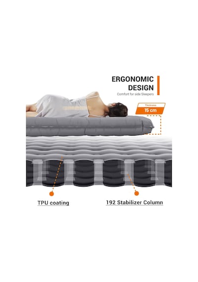 Kingcamp King Airbed Double Çift Kişilik Şişme Yatak Gri