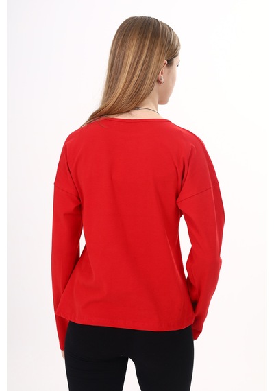 Toontoy Kız Çocuk Sweatshirt Shine Varak Baskılı Kırmızı