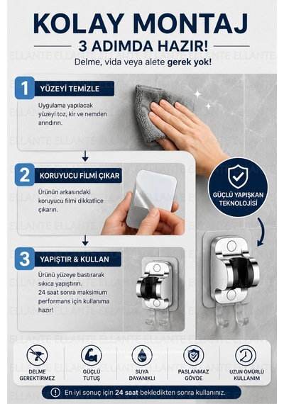 Yapışkanlı Duş Başlığı Askısı Mafsal Gri Gri Yapışkanlı Mafsal Çok Renkli