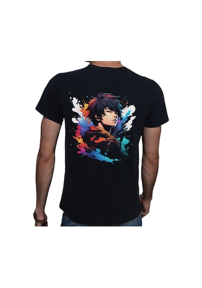 Splash Anime T-shirt %100 Pamuklu Siyah Penye Basic Erkek Tişört Siyah