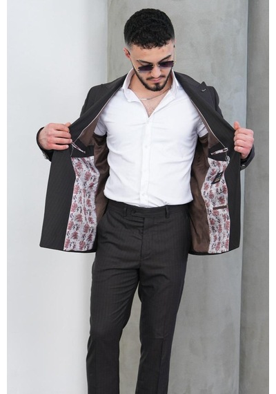 Dupont Classics Dupont Slim Fit Sivri Yaka 6 Drop Çift Yırtmaç Çizgili Viskon Kruvaze Erkek Takım Elbise Kahverengi Dupont Classics Dupont Slim Fit Sivri Yaka 6 Drop Çift Yırtmaç Çizgili Viskon Kruvaze Erkek Takım Elbise Kahverengi
