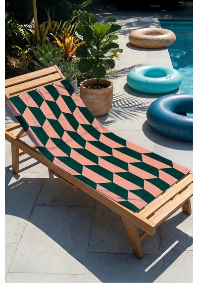 Geometrik Modern Şık Plaj Havlusu - Retro Somon Yeşil Akdeniz Hızlı Kuruyan Mikrofiber Havlu Eski Yasemin