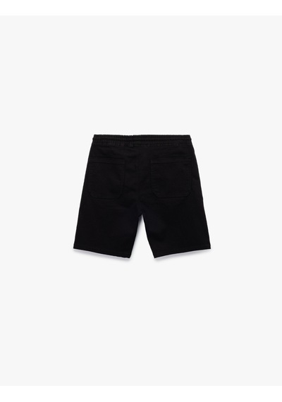 Koton Cep Detaylı Bermuda Beli Bağcıklı Slim Fit Jean Şort Siyah 5sam40223nd