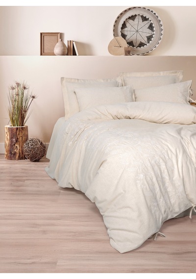 Cotton Box Cotton Keten Çift Kişilik Nevresim Takımı Kivora Bej Bej