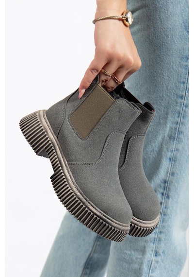 Tonny Black Kalın Tırtıklı Termo Taban Fermuarlı Lastikli Çocuk Unisex Füme Süet Chelsea Bot Tbgrf005 Füme Süet