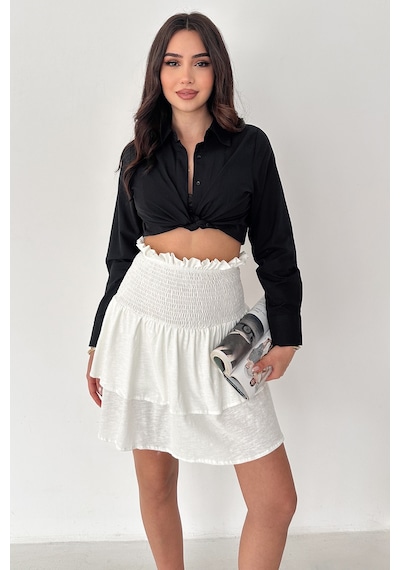 Kadın Katlı Smock Bel Mini Short Etek Summer Layers Beyaz