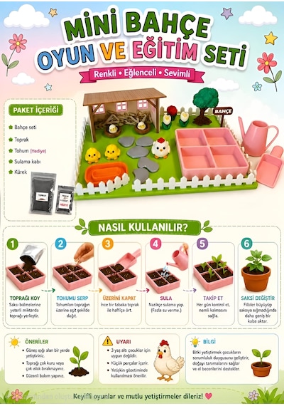 Kutpia Mini Bahçe Çocuk Oyun Ve Eğitim Seti 25x19cm - Sevimli Tavuklar Pembe