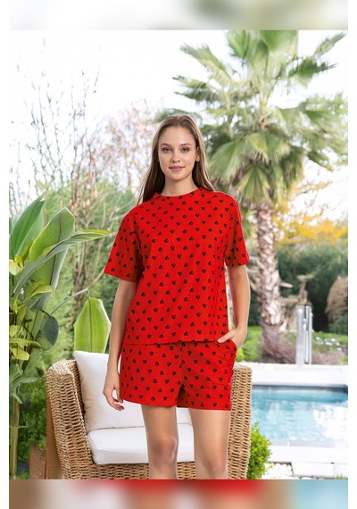 Aydoğan Kadın Mary Şortlu Cotton Kırmızı Pijama Takımı 0130
