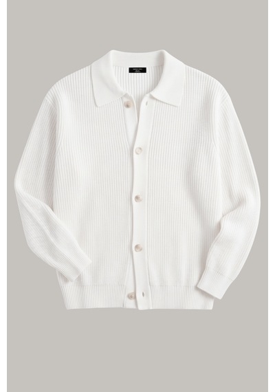 Genıus Store Erkek Hırka Oversize Kalıp Düğmeli Polo Yaka Triko Kazak Çekme/uzama Yapmaz Erkek-hırka Beyaz