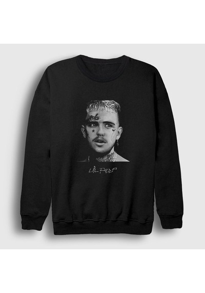 Presmono Unisex Portrait Lil Peep Sweatshirt Siyah