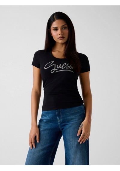 Guess Kısa Kollu Bisiklet Yaka Guess Yazılı Kadın Siyah T-shirt W6rı24j1314-jblk Siyah